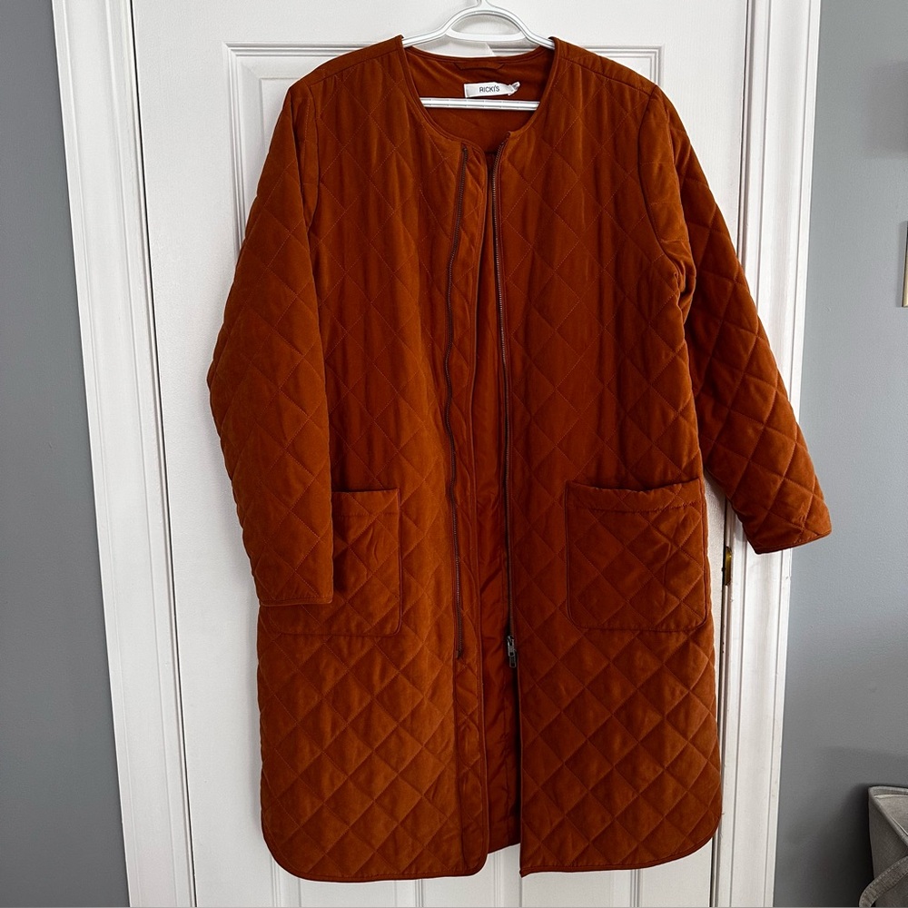 Ricki's Quilted Long Coat in Rust